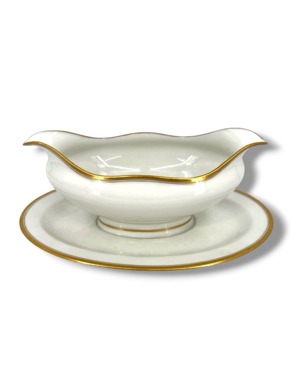 Haviland Schleiger 1125 Gravy Boat With Attached Underplate Gold Trim Antique